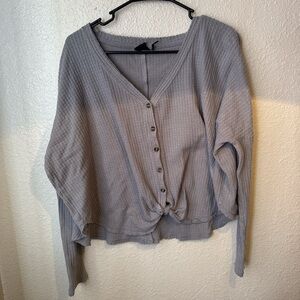 Urban Outfitters Light Gray Waffle Knit Button-Front Top